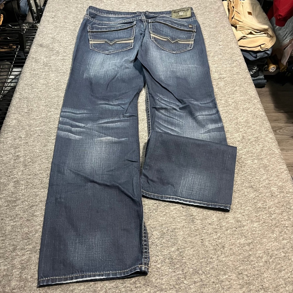 Buffalo David Bitton Six Slim Straight Jeans Mens 33x32 Dark Wash Embroidered
